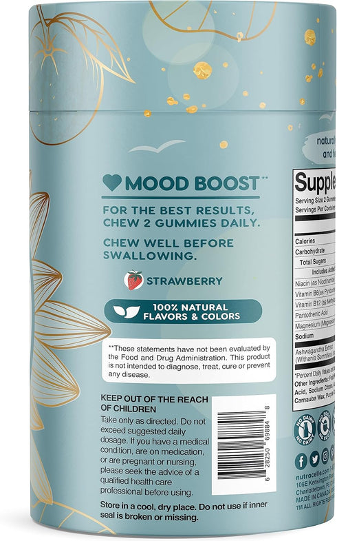 Nutracelle NUTRAMIN Mood Boost Multivitamin Gummy - Delicious & Yummy Anti-Stress Magnesium Ashwagandha Gummies + B Complex Vitamins - Sugar-Free,...