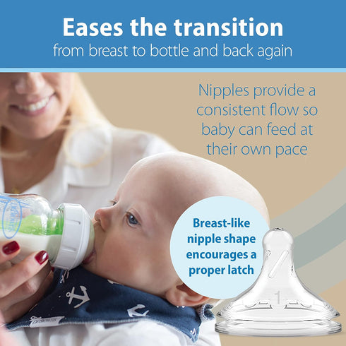 Dr. Brown's Natural Flow Anti-Colic Options+ Wide-Neck Glass Baby Bottle 9 oz/270 mL,with Level 1 Slow Flow Nipple,1 Pack,0m+...