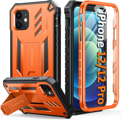 FNTCASE for iPhone 12 Phone Case: for iPhone 12 Pro Phone Case Military Grade Drop Proof Rugged Protective Cover with Kickstand | Matte Textured S...