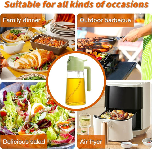Oil Dispenser Bottle for Kitchen,2 in 1 Olive Oil Dispenser and Oil Sprayer,17oz/500ml Olive Oil Bottle,Oil Sprayer for Cooking,Premium Glass Oil ...