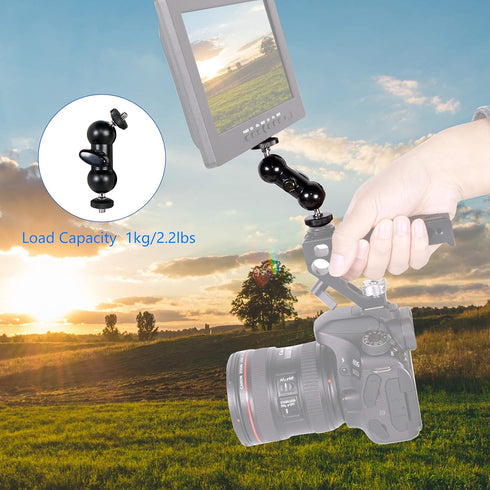 Cool Dual Ball head Magic Arm Adapter Camera Clamp Mount Super Clamp with 1/4 and 3/8 Thread, for DSLR Camera Rig, LED Light, Flash Light, Action ...