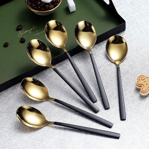 Teaspoons 6 Pieces Black And Gold Plating Coffee Spoons, Homquen 6.3" Modern Design Stainless Steel Tea Spoons Set, Small Spoon Silver Dishwasher ...