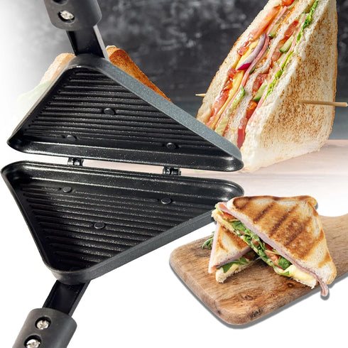 XL Sandwich Pan & Egg Skillet Set - Non-Stick Baking Sheets, Portable Griddles, Compact Sandwich Maker Press, Waffle Maker - Black Aluminum Alloy ...
