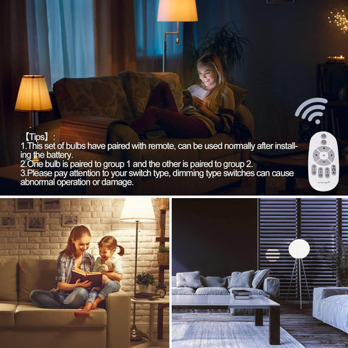 Smart Led Light-Bulb Dimmable with Remote-Control E27 9W Light Bulbs Adjustable Color Temperature (Warm/Cool) and Brightness, 2 Pack (2 Bulbs + 1 ...