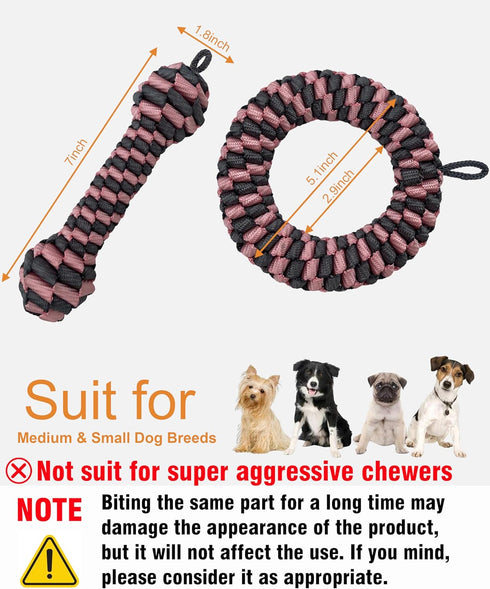 Dog Rope Toy,No Stuffing Dog Toy,Puppy Chews for Teething,Girl Dog Toys,Dog Chew Toys, Ring & Bone Pink Dog Toys for Medium Small Dogs 2 Pack...