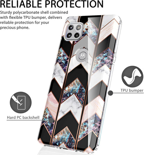 BAISRKE for Moto G 5G Case,Motorola One 5G Ace Case Shiny Rose Gold Wave Geometric Marble Shockproof Clear Hard Back Cover - Black...