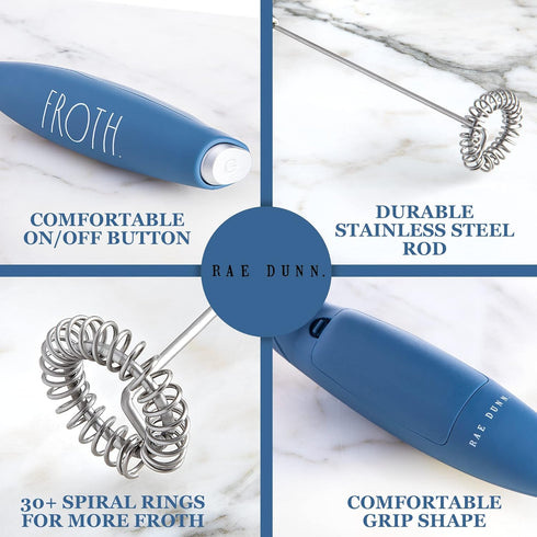 Rae Dunn Milk Frother- Handheld Electric Drink Mixer, Handheld Electric Milk Frother, Coffee Frother, Hand Blender, Frappe Maker, Handheld Latte M...