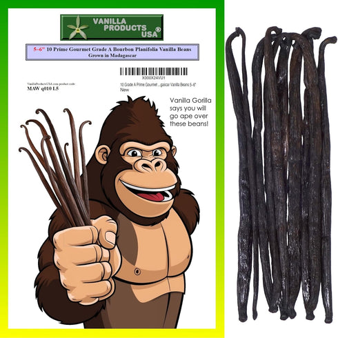 10 (TEN) Whole Grade A Prime Gourmet Bourbon Madagascar Vanilla Beans 5~6" by Vanilla Products USA (10 Count (Pack of 1))...