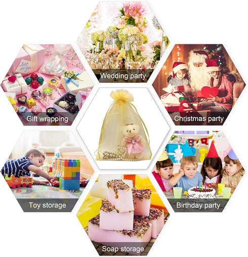 50pcs Large Organza Bags 8X12 Inch Gold Sheer Mesh Drawstring Gift Pouches for Christmas Wedding Party Favors (Gold)...