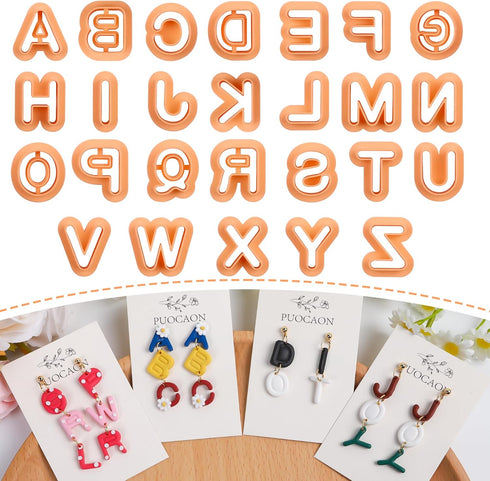 Puocaon Uppercase Letter Clay Cutters - 26 Letters Clay Cutters for Polymer Clay Jewelry Making, Basic Letter Polymer Clay Cutters for Jewelry, 3D...