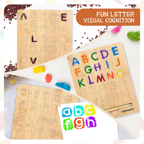 Asweets Wooden Letters Practicing Board,Double-Sided Alphabet Tracing Boards to Writing ABC Educational Toy Game Tool Montessori Kids Gift for Pre...