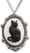 Black Cat Cameo in Antique Silver Finish Pewter Frame Pendant Necklace...