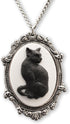 Black Cat Cameo in Antique Silver Finish Pewter Frame Pendant Necklace...