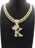 Hip Hop Alphabet Initial K Pendant & 12mm 18" Full Iced Box Lock Cuban Chain Necklace...