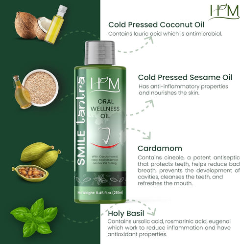 Smile Tantra Oil Pulling with Cardamom & Holy Basil Essential Oils for Oral Health, Healthy Teeth & Gums, Alcohol Free Mouthwash, Teeth Whitening,...