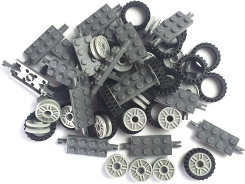 24 mm X 7 mm Tire,Wheel and Long Axles -50 Pieces Brick Building Chassis Pieces Education Wheels Set Toy...