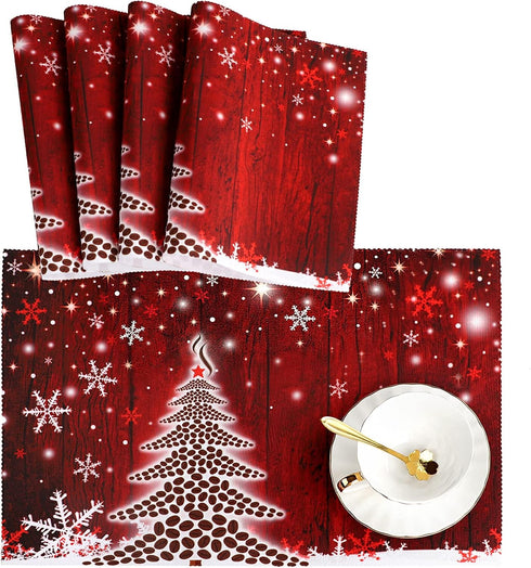 Naanle Winter Holiday Christmas Placemats Set of 4 Christmas Tree with Snowflake Heat-Resistant Washable Table Place Mats for Kitchen Dining Table...