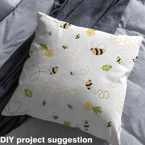 Cute Bee Fabric by The Yard Cartoon Wild Animal Outdoor Flowers Plants Fabric for Kids Boys Girls Yellow Geometric Hexagon Pattern Fabric for DIY ...