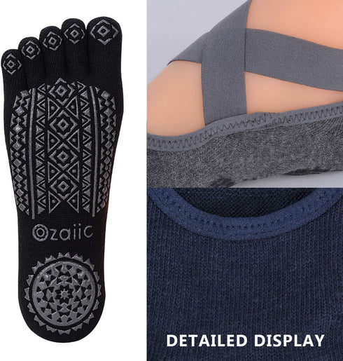 Ozaiic Yoga Socks for Women with Grips, Non-Slip Five Toe Socks for Pilates, Barre, Ballet, Fitness...