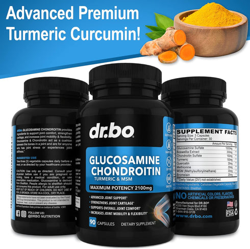 Glucosamine Chondroitin MSM Turmeric - Joint Health Supplement 2100mg Knee Bone & Joints - Joint Support Supplement Pills Advanced Glucosamine Sul...