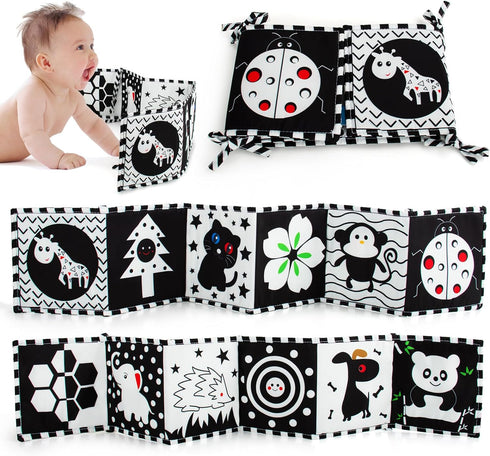 Black and White High Contrast Soft Book for Babies 0-12 Months - Early Education Infant Tummy Time and Sensory Toys, Montessori Cloth Book Activit...