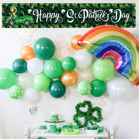 Probsin St Patricks Day Banner 120" x 20" St Patricks Decorations Yard Signs Irish Holiday Decor Party Supplies Shamrock Buffalo Plaid Irishman Ha...