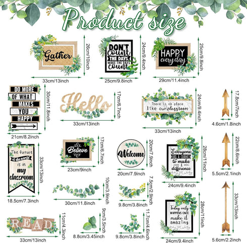 26 Pieces Eucalyptus Classroom Bulletin Board Set Classroom Positive Sayings Accents Inspirational Cutouts Motivational Gallery Signs for Back to ...