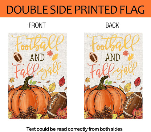 Fall Pumpkin Garden Flags 12x18 Vertical Double Sided, Football and Fall Y'all Yard Flag for Outside Decor, Autumn Thanksgiving Holiday Outdoor Se...