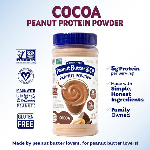 Peanut Butter & Co. Cocoa Peanut Protein Powder, Non-GMO Project Verified, Gluten Free, Vegan, 6.5 oz Jar...