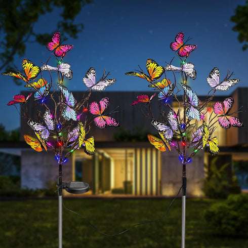 Solar Garden Lights, Outdoor 2 Pack Butterfly Solar Lights Waterproof Stake Decorative LED Light, Solar Powered Light Garden Decor for Outside Pat...