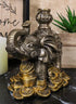 Ebros Small Feng Shui Auspicious Elephant Carrying Wealth Pot With Trunk Up Standing On Golden Coins Ingots And Nuggets Statue 4.25"Long Home Deco...