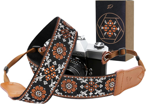 Padwa Lifestyle Camera Strap - 2" Wide Double Layer Cowhide Head Cotton Strap,Vintage Jacquard Embroidery Universal Neck & Shoulder Camera Straps ...