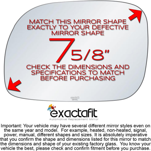 exactafit 8340L Driver Side Mirror Glass Replacement Repair Compatible With Town & Country, Caravan, Grand Caravan, Voyager, Grand Voyager...