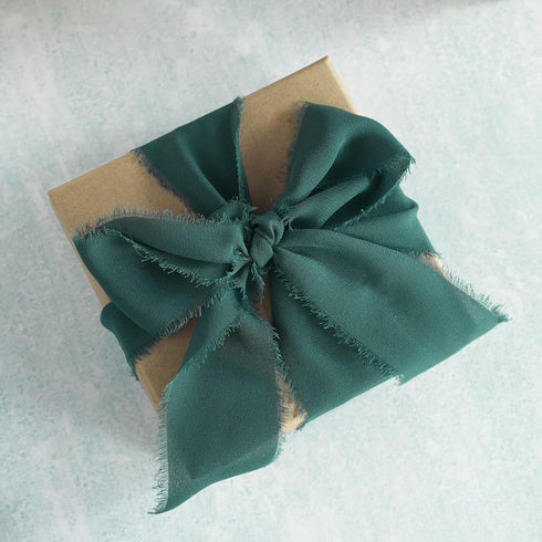 MEEDEE Dark Green Chiffon Ribbon 2 Inch Frayed Ribbon Fringe Chiffon Ribbon Green Chiffon Ribbon for Crafts Silk Chiffon Ribbon for Gift Wrapping ...
