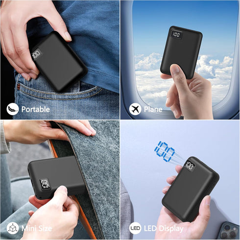 Small Power Bank 10000mAh Battery Packs for Heated Vest/Jacket 5V/2.4A Quick Charge USB C in & Out Portable Charger for iPhone 16 15 14 Android iP...