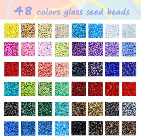 GREENTIME 45000pcs 2mm Seed Beads for Jewelry Making Kit Small Beads 11/0 Rainbow Beads with Letter Beads, Jump Rings & Charms Pendants for DIY Cr...