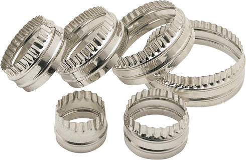 KitchenCraft Double Sided Pastry Cutters Set with Fluted/Round Edges, Stainless Steel, 6 Pieces, Silver...