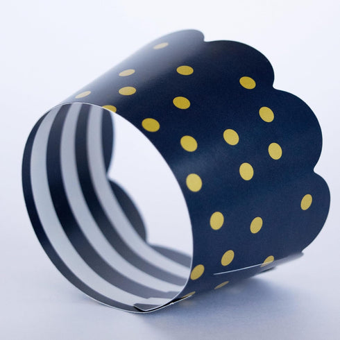 Navy Blue and Gold Cupcake Wrappers - Reversible Party Decoration Supplies, Sailor Theme, Nautical Baby Shower, Military Retirement, Police Birthd...