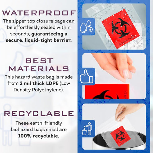 APQ Biohazard Specimen Bags, 6 x 9 Inch. Pack of 100 Clear Zipper Specimen Bags. 2 Wall Polyethylene Specimen Bag. 2 Mils Specimen Biohazard Bag. ...