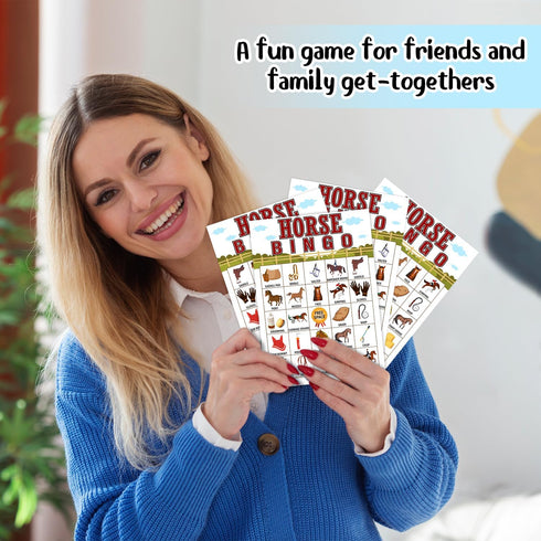 Horse Farm Bingo Cards, 24 Player Pony Party Bingo Game for Family Adult, Cowgirl Cowboy Party Favor, Large Group Party Celebration Activity -05...