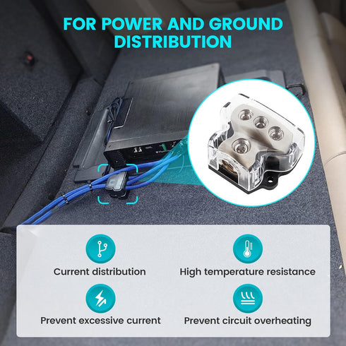 3 Way Power Distribution Block Zine-Alloy, 0/2/4 Gauge in 4/8 Gauge Out Auto Car Audio Distribution Connecting Block, 3 Way Ground Distribution Bl...