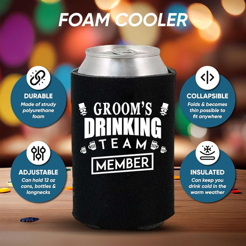 Shop4Ever Groom and Groom’s Drinking Team Member Can Coolie ~ Wedding Bachelor Party Beer Can Sleeve Coolers ~ (Member, Blk, 13 Pk)...