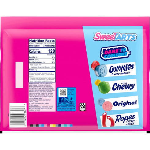 SweeTARTS Ropes, Candy, Twisted Rainbow Punch, Soft and Chewy, 9 oz...