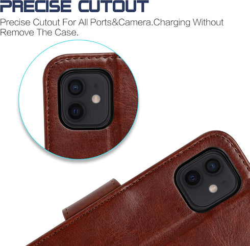 Arae Compatible with iPhone Case Wallet Flip Cover with Card Holder and Wrist Strap for iPhone (iPhone 12/12 Pro (6.1"), Brown)......