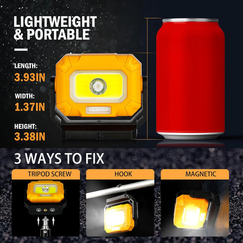 Magnetic Work Light, 1200LM COB LED Rechargeable Work Light with 15 Lighting Modes, 360°Rotatable Flood Lights for Car Repairing, Job Site Lightin...