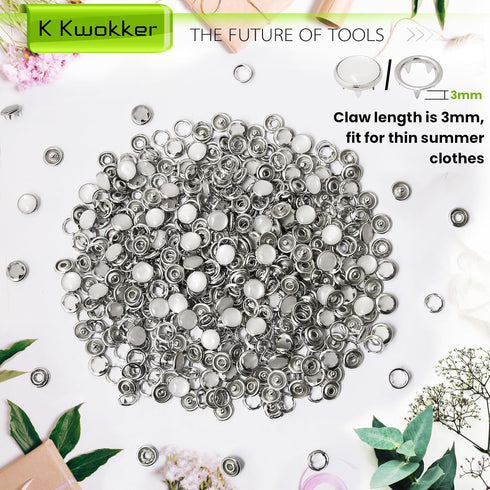 K Kwokker Pearl Snaps for Fabric w/Snap Pliers, Metal Snap Button Kit for Clothing, Shirts, Onesie, Romper, Denim Shirt, Bag DIY, Sewing Supplies,...