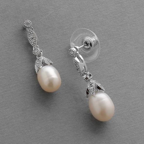 Mariell Cultured Freshwater Pearl Bridal Drop Earrings with Cubic Zirconia Crystals, Ivory Pearl Wedding Earring for Brides, Bridesmaids, Mother o...