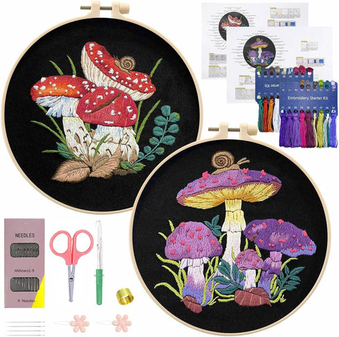 BREENHILL Mushroom Embroidery Kits for Beginners with Art Night Pattern,Adults Starter Cross Stitch Kit Hand Embroidery Kit......