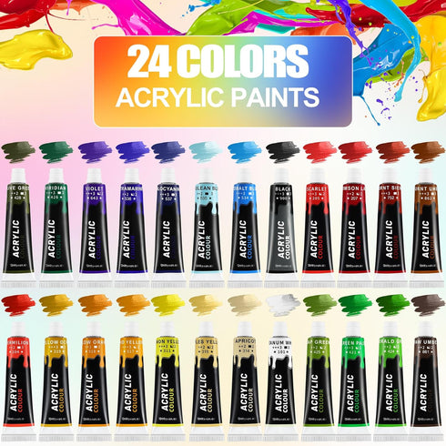 Acrylic Paint Set,39 PCS Artist Painting Supplies with 24 Rich Pigment Color,12 Brushes,Palette,Paint Art Knife & Sponge,Art Craft Paints for Kids...