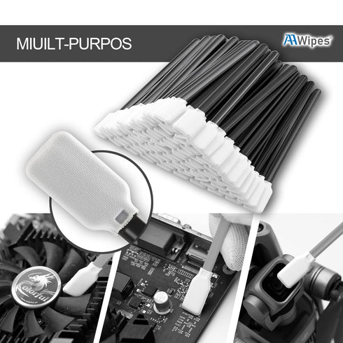 4.92" Wide Square Foam Swabs (200 pcs, Large Flat Square Foam Head 13.5 mm/0.53", Knitted Polyester, Black) Cleanroom Lint Free Wide Foam Cleaning...